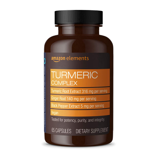 Amazon Elements Turmeric Complex, 316 mg Curcumin with Ginger and Black Pepper, Joint & Immune Support, 65 Capsules